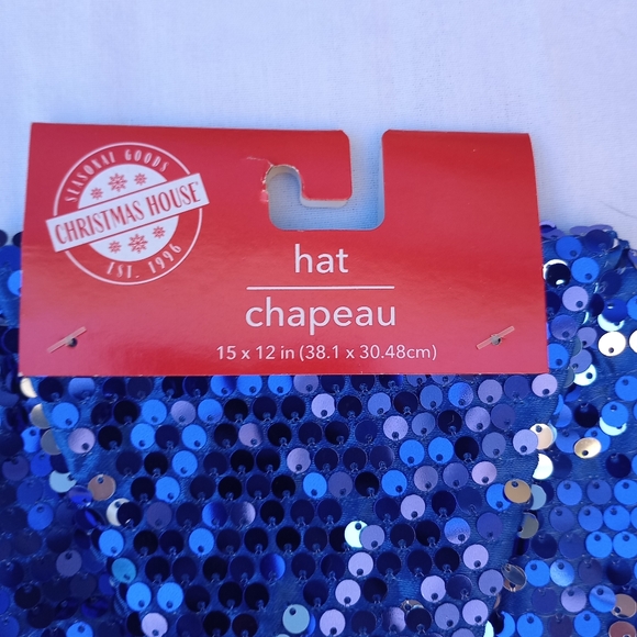 Blue Sequin Santa Hat Christmas Holiday Festive Gift Party Yuletide Cheer Fun - Picture 6 of 8